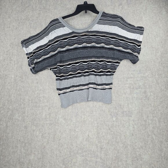 Body Central Womens Striped Knit Top Gray & Black Textured Short Sleeve Style - Picture 1 of 5